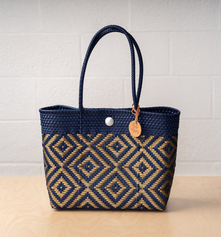 Navy and Gold Handwoven Tote  - Medium