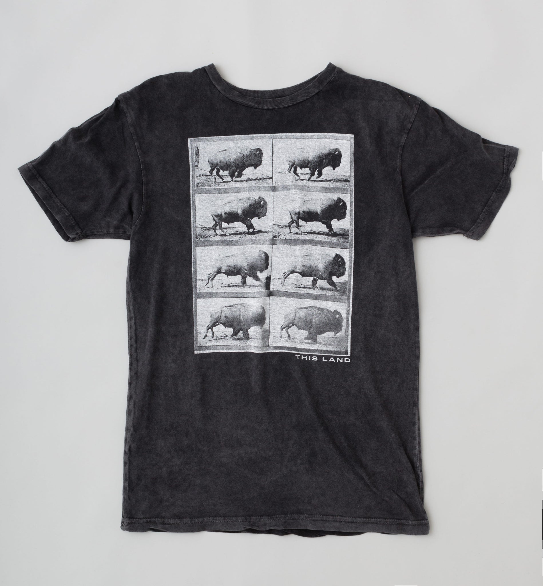 Unisex Running Bison T-Shirt - Washed Black