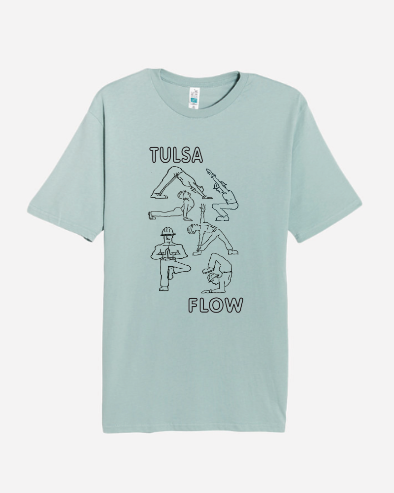 Unisex Tulsa Flow Yoga T-Shirt in Dusty Blue