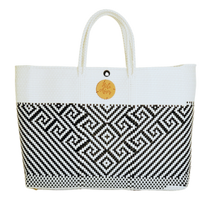 Black and White Waves Handwoven Tote - Large